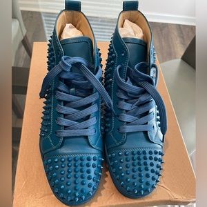 Men’s Christian Louboutin Louis flat calf with spikes ocean blue size 42